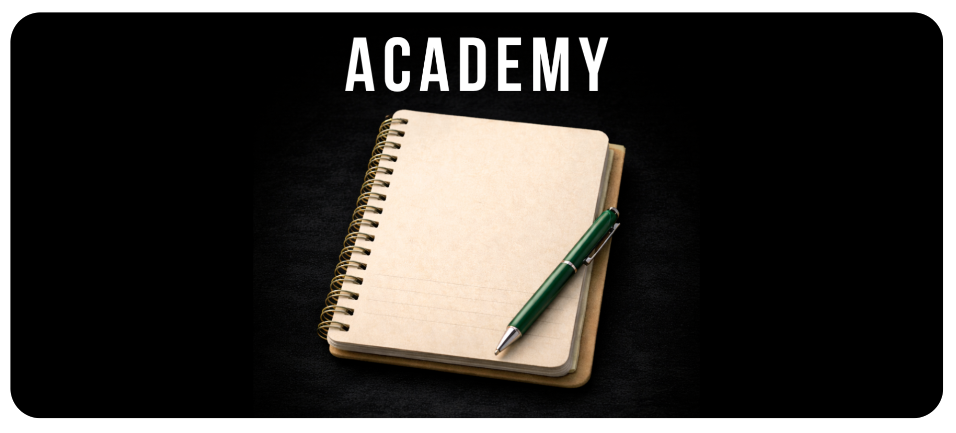 Cyclups Plantastiq Academy banner - notebook with a pen on a dark background