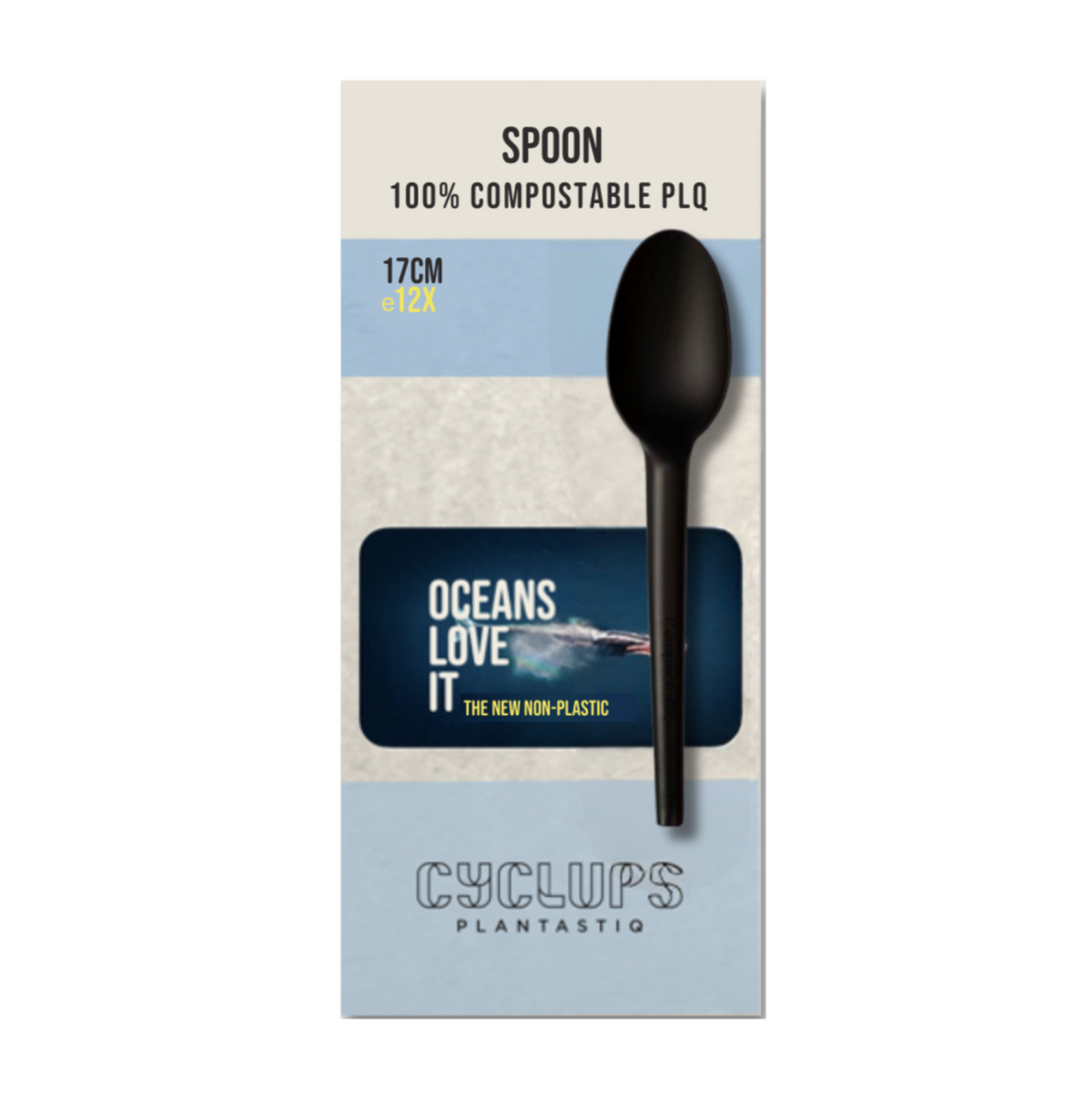 Cyclups Plantastiq Spoon packaging, 100% compostable PLQ made from wheat, 17cm - non-plastic spoon