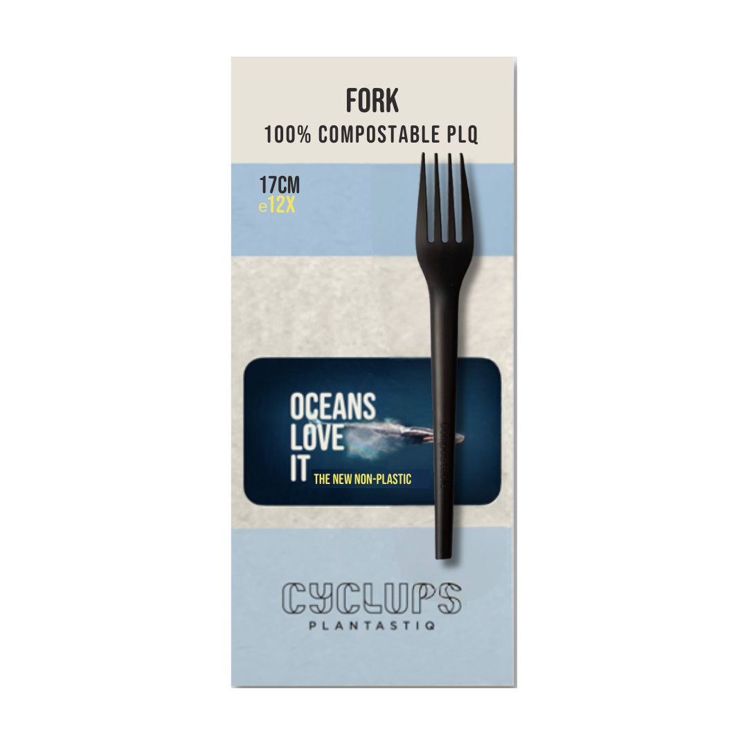 Cyclups Plantastiq Fork packaging, 100% compostable PLQ made from wheat, 17cm - non-plastic fork