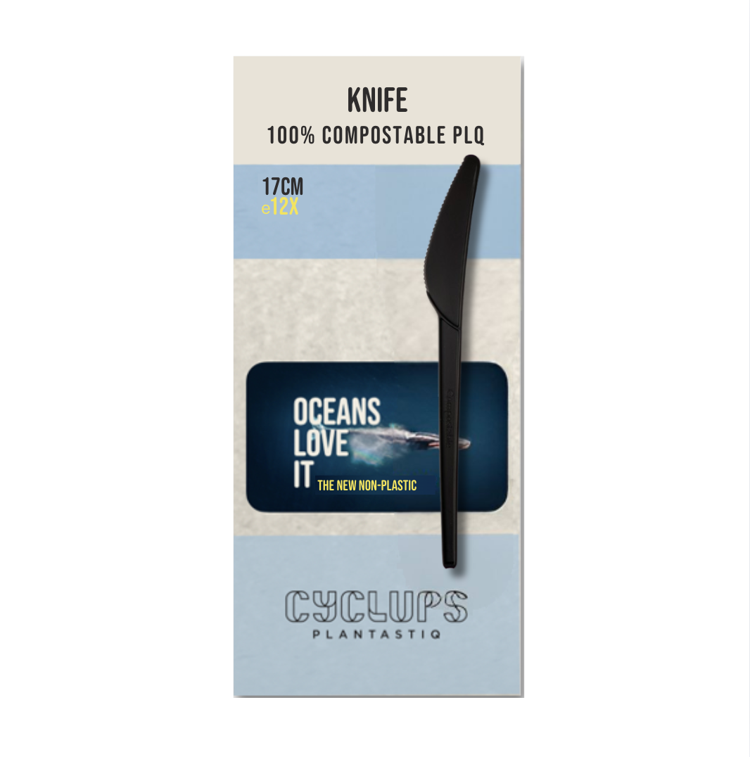 Cyclups Plantastiq Knife packaging, 100% compostable PLQ made from wheat, 17cm - non-plastic knife
